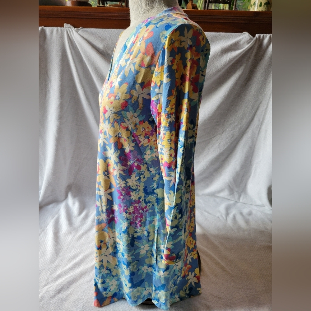 LOGO Lori Goldstein QVC Blue Orange Purple Floral Top Small - Picture 4 of 11